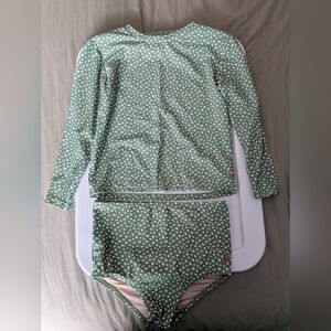 Honey Mark Girl's 2-PC Green Floral Swimsuit Size 9 - 10 Lined High Waist NWOT